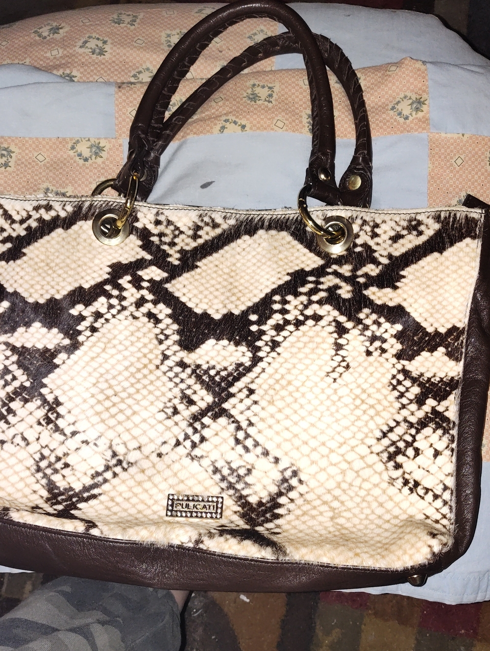 Pulicati Snake-Print Genuine Leather cow Hair Hand Shoulder Bag